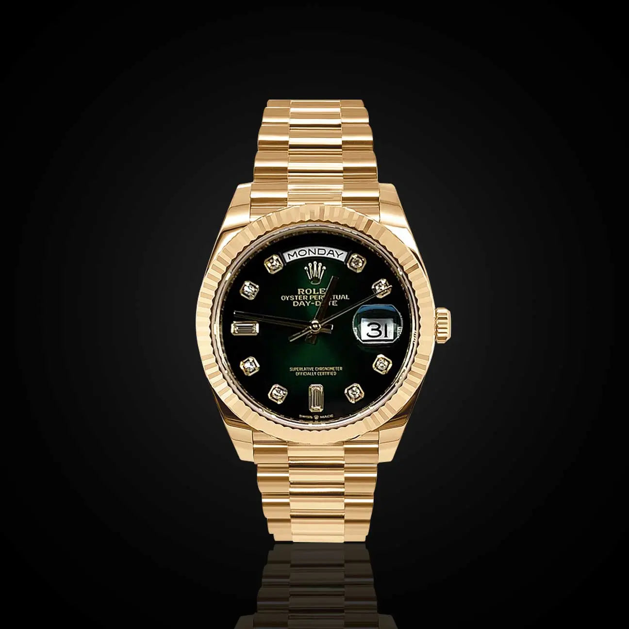 Rolex Day-Date 36 Yellow Gold President Green Ombre Diamond 128238